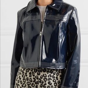 Ganni Blue Cropped Faux Patent-leather Jacket